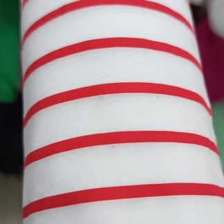 Algodón sedoso blanco lineas rojas